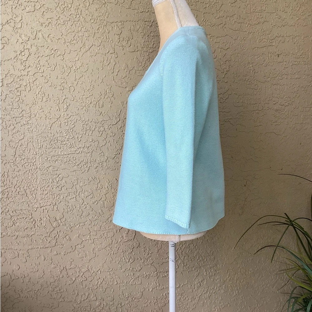 J.Jill textured 3/4-sleeve, V-neck sweater in powder blue. Women’s Sm/M - Picture 4 of 9